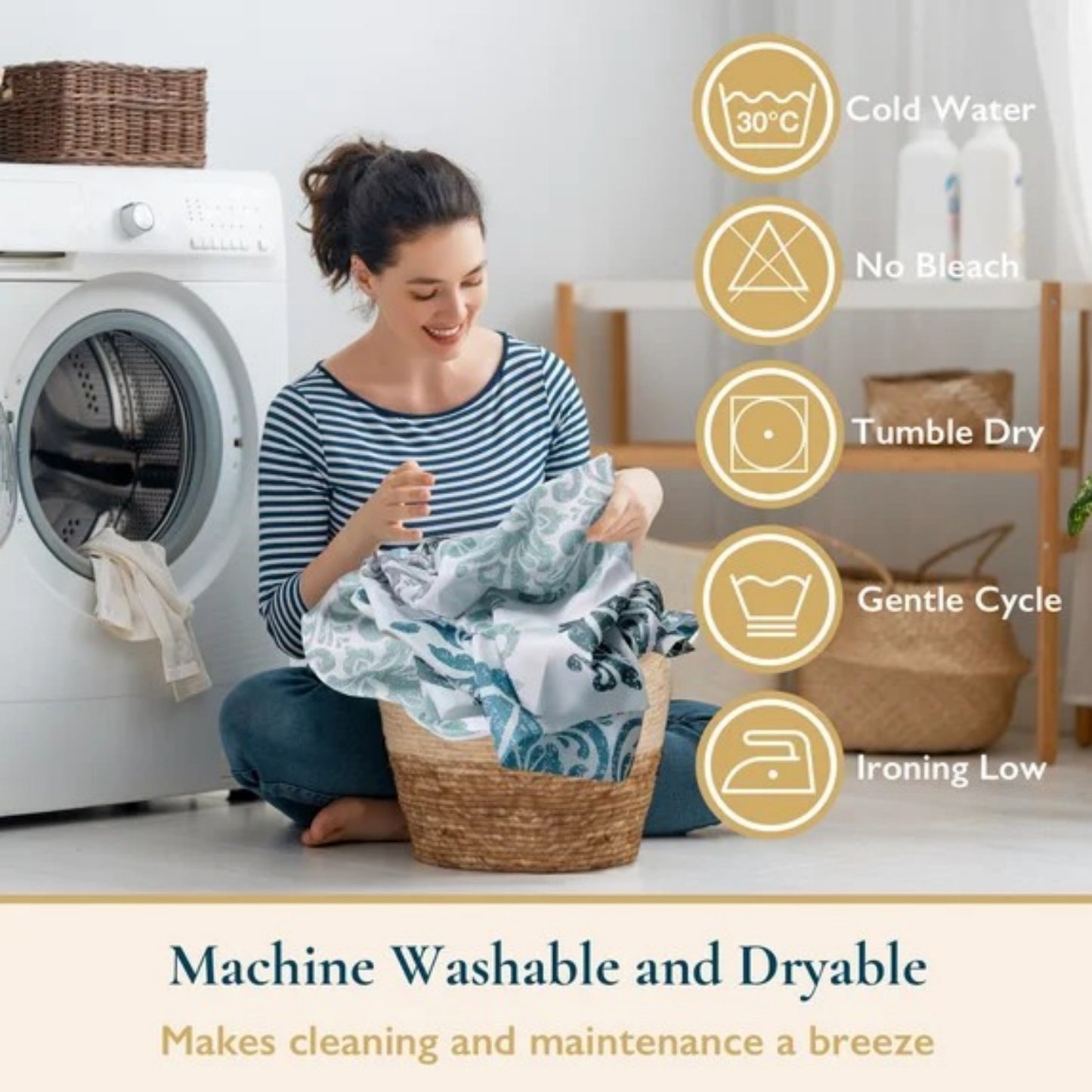 LunaLulinlk Weighted-Hem Fabric Bathroom Curtain