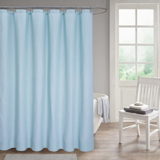 LunaLulinlk Waffle Weave Fabric Shower Curtain ,Fog Blue