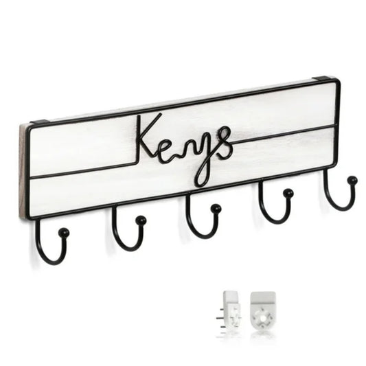LunaLulinlk Wall Mounted Key Hooks Holder Entryway Wooden Keys Hanger Organizer White