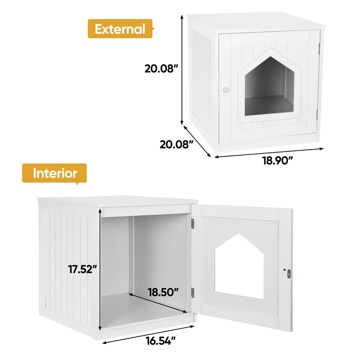 LunaLulinlk white 20-inch pet house with hidden litter box fence and medium-density fiberboard side table