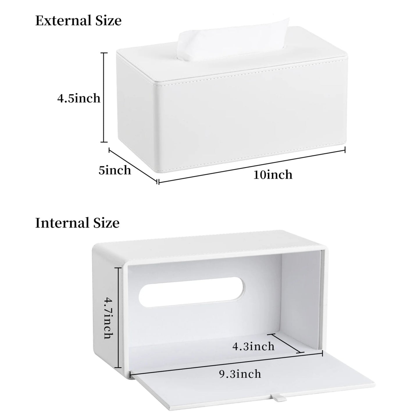 LunaLulinlk Tissue Box Cover Stylish PU Leather Rectangular Tissue Box Holder with Magnetic Bottom Cover (White)