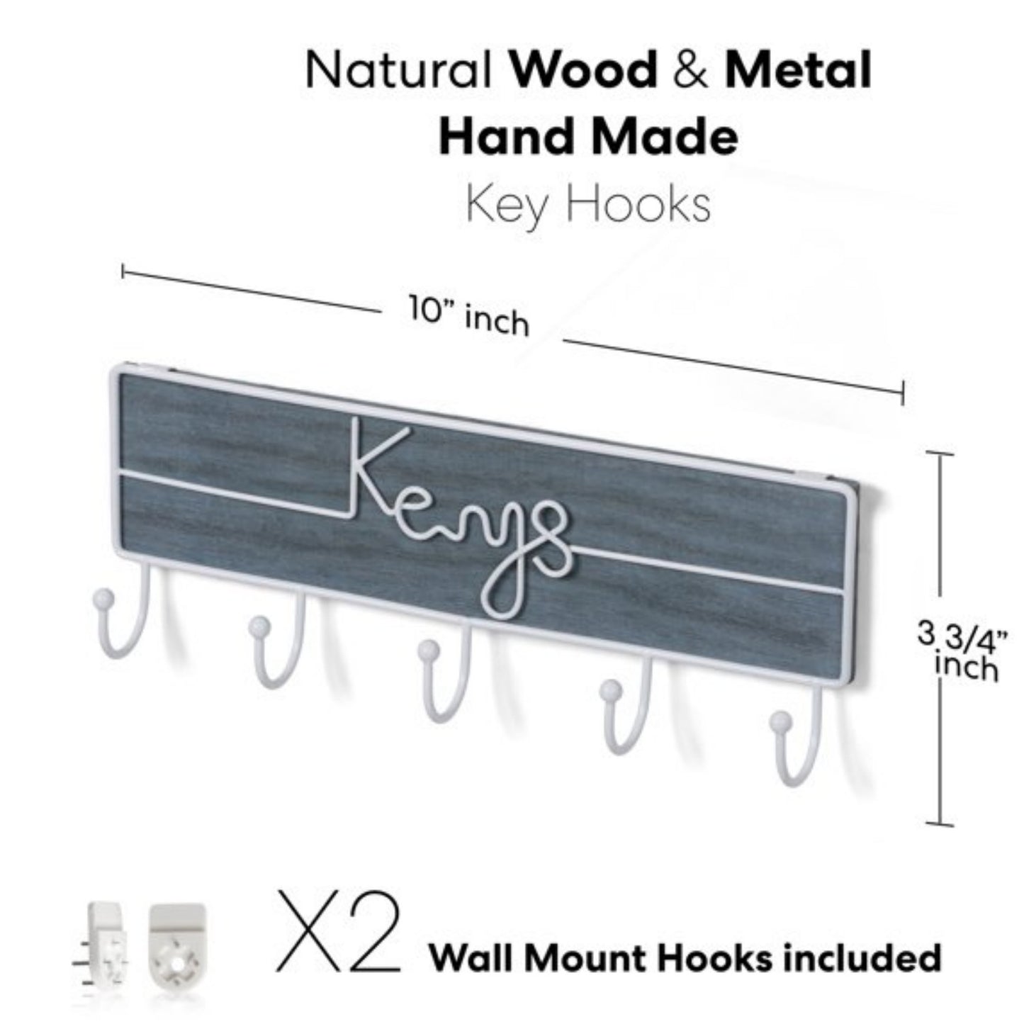 LunaLulinlk Wall Mounted Key Hooks Holder Entryway Wooden Keys Hanger Organizer White and Blue