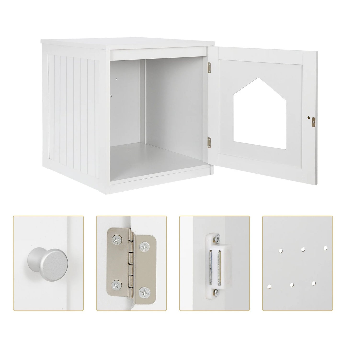 LunaLulinlk white 20-inch pet house with hidden litter box fence and medium-density fiberboard side table