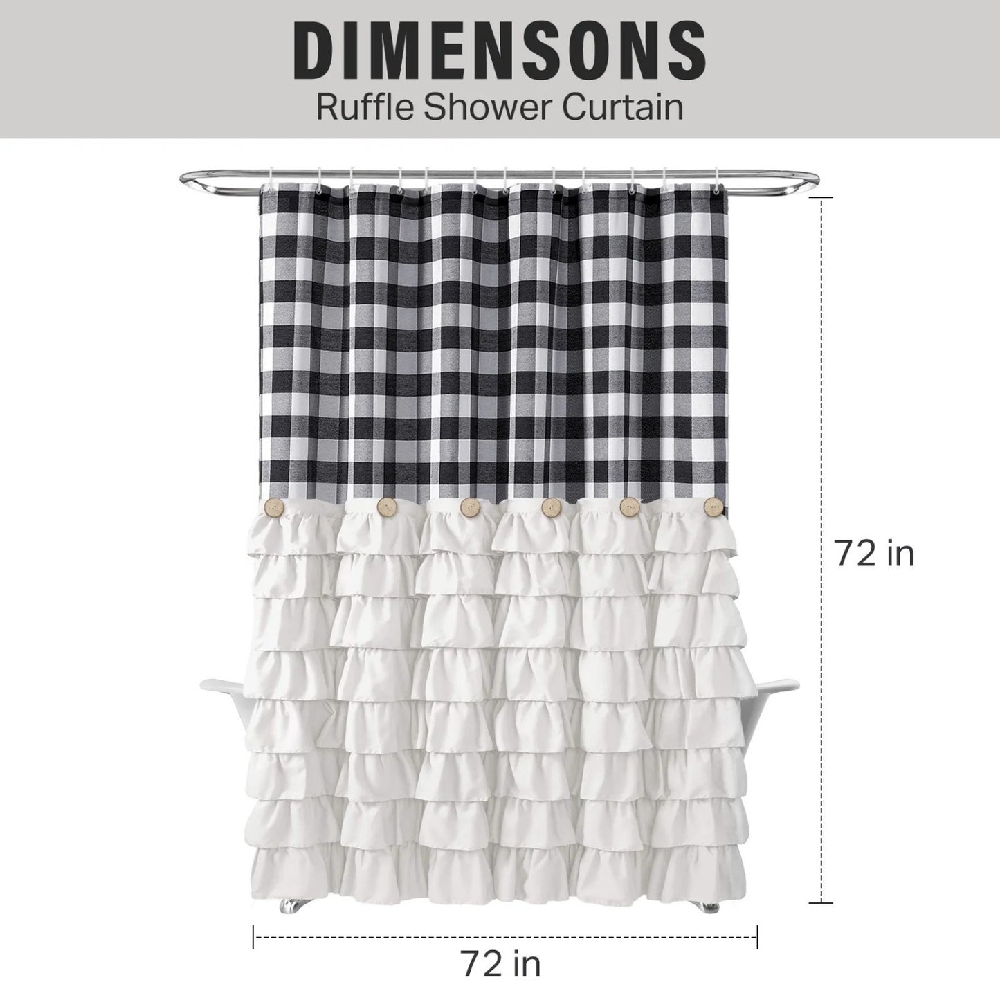 LunaLulinlk Shower Curtain Black and White Buffalo Plaid Pattern Fabric