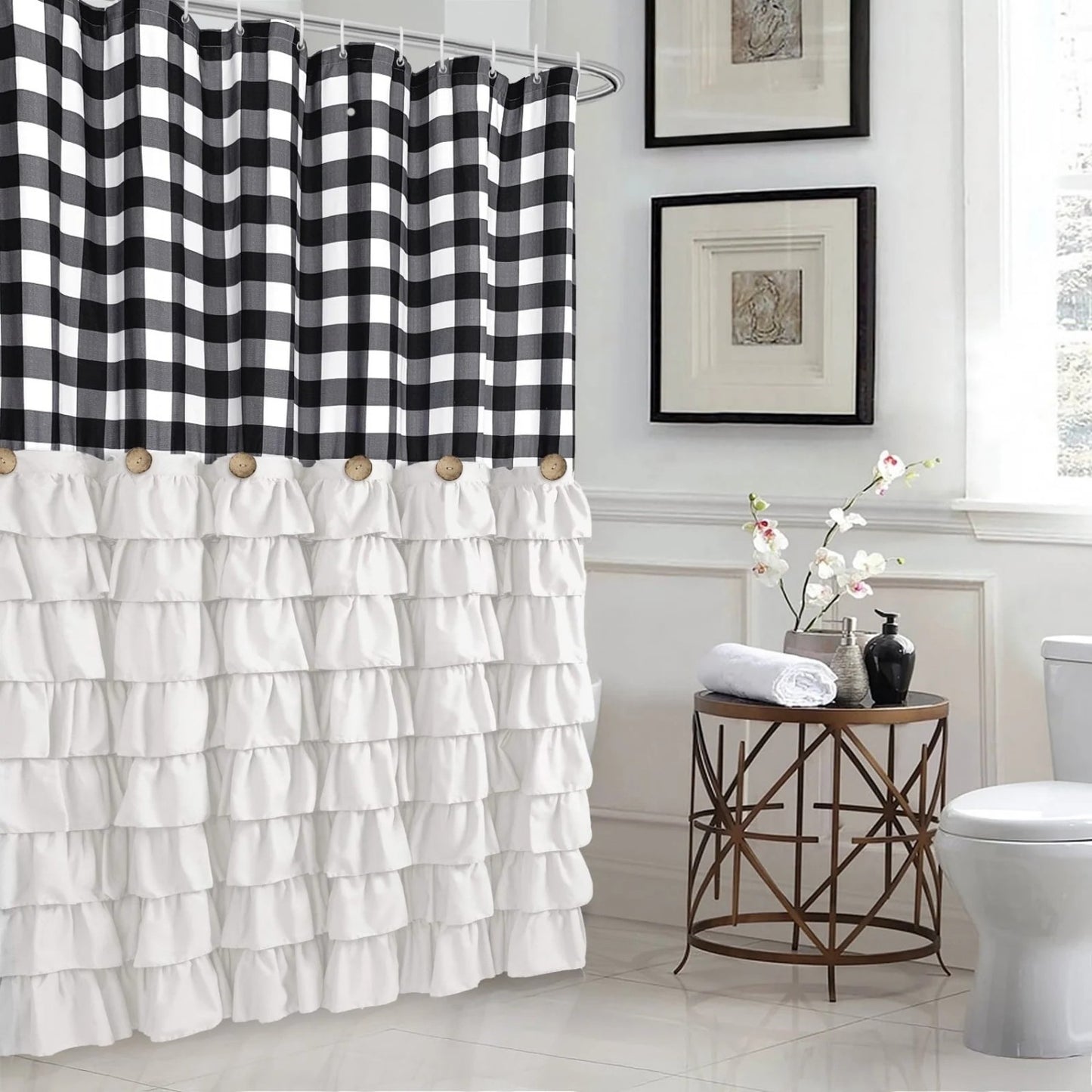 LunaLulinlk Shower Curtain Black and White Buffalo Plaid Pattern Fabric
