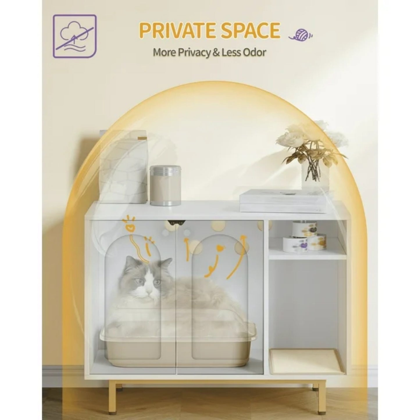 LunaLulinlk White Gold cat litter box fence, modern cat litter box furniture, wooden pet house