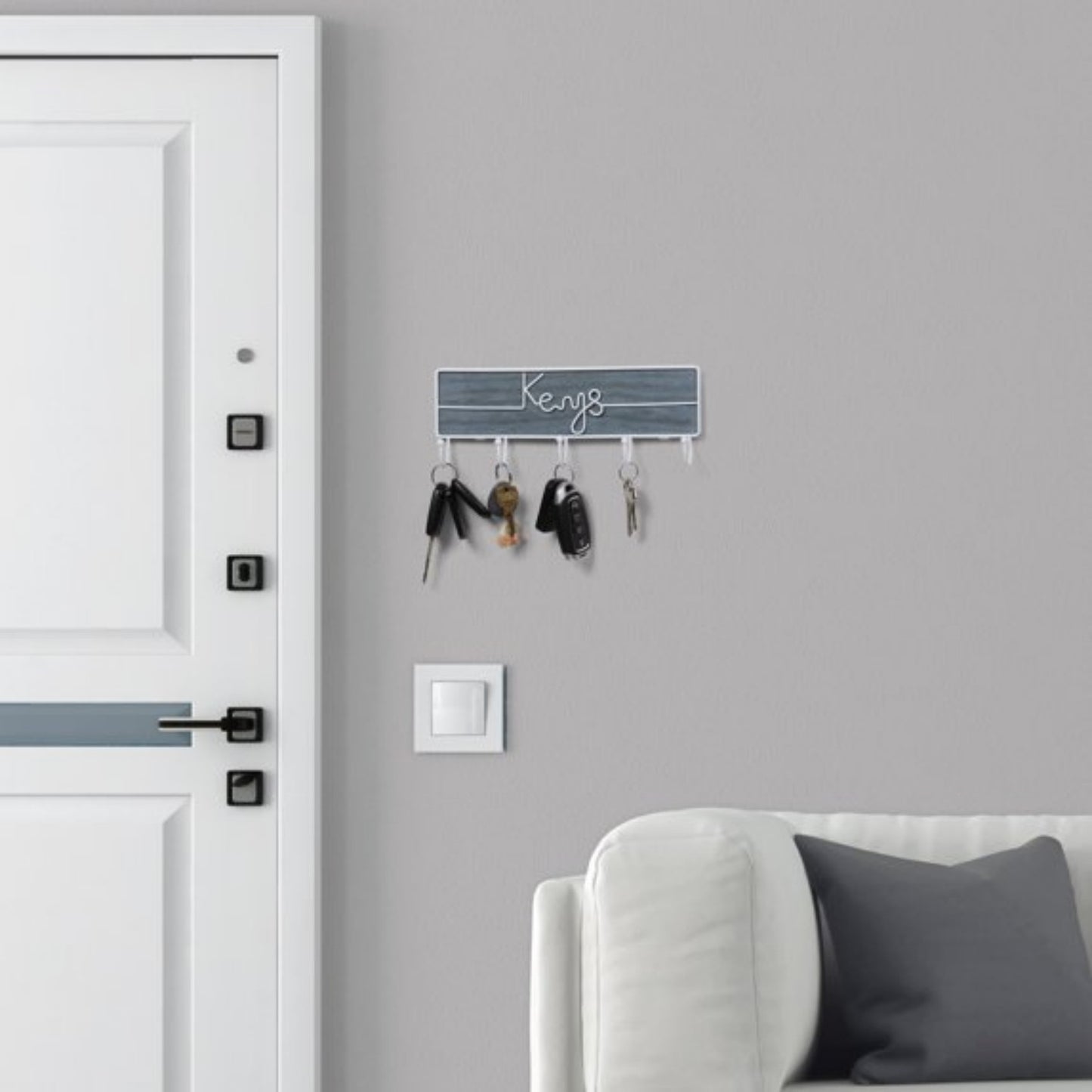LunaLulinlk Wall Mounted Key Hooks Holder Entryway Wooden Keys Hanger Organizer White and Blue