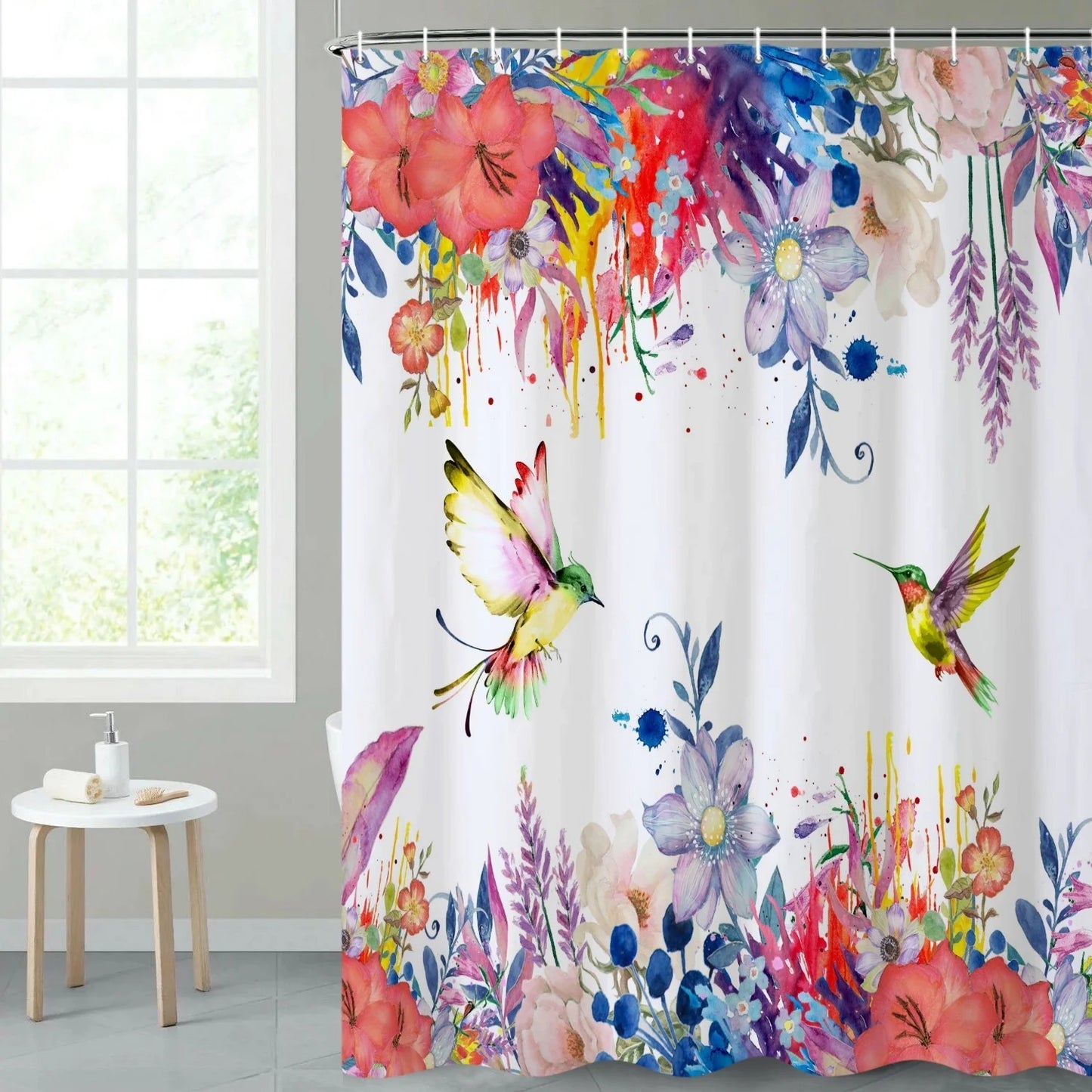 LunaLulinlk Spring Floral with Birds Shower Curtain