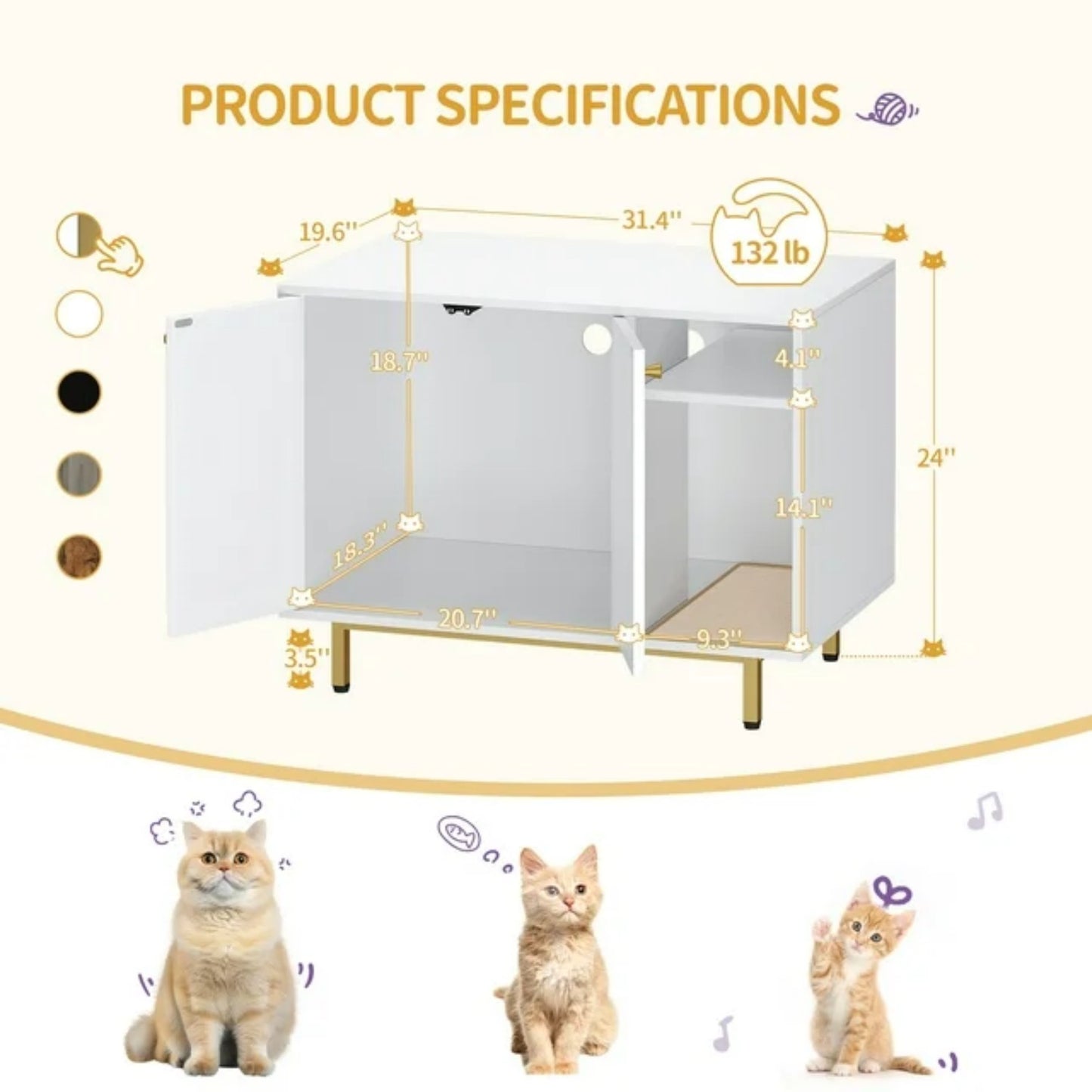 LunaLulinlk White Gold cat litter box fence, modern cat litter box furniture, wooden pet house