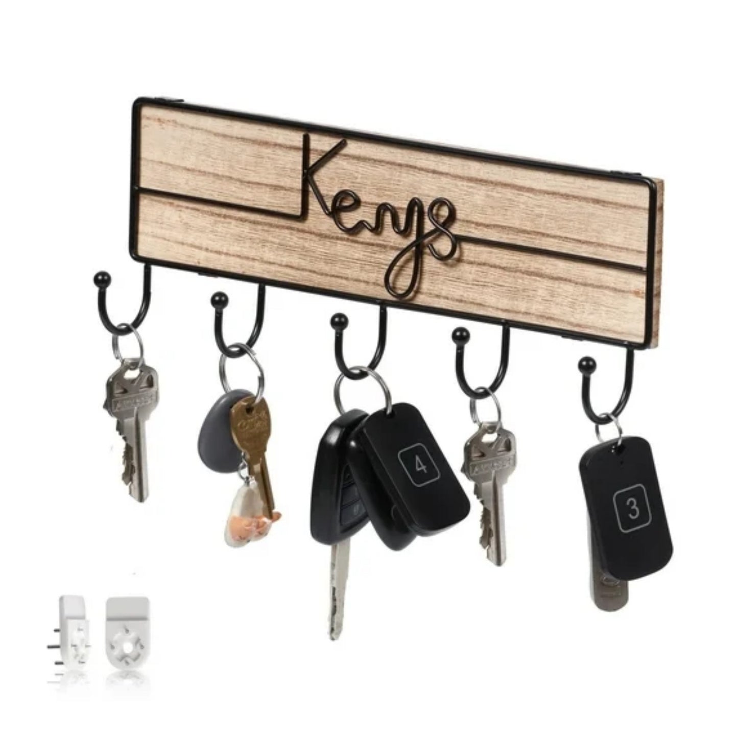 LunaLulinlk Wall Mounted Key Hooks Holder Entryway Wooden Keys Hanger Organizer Brown