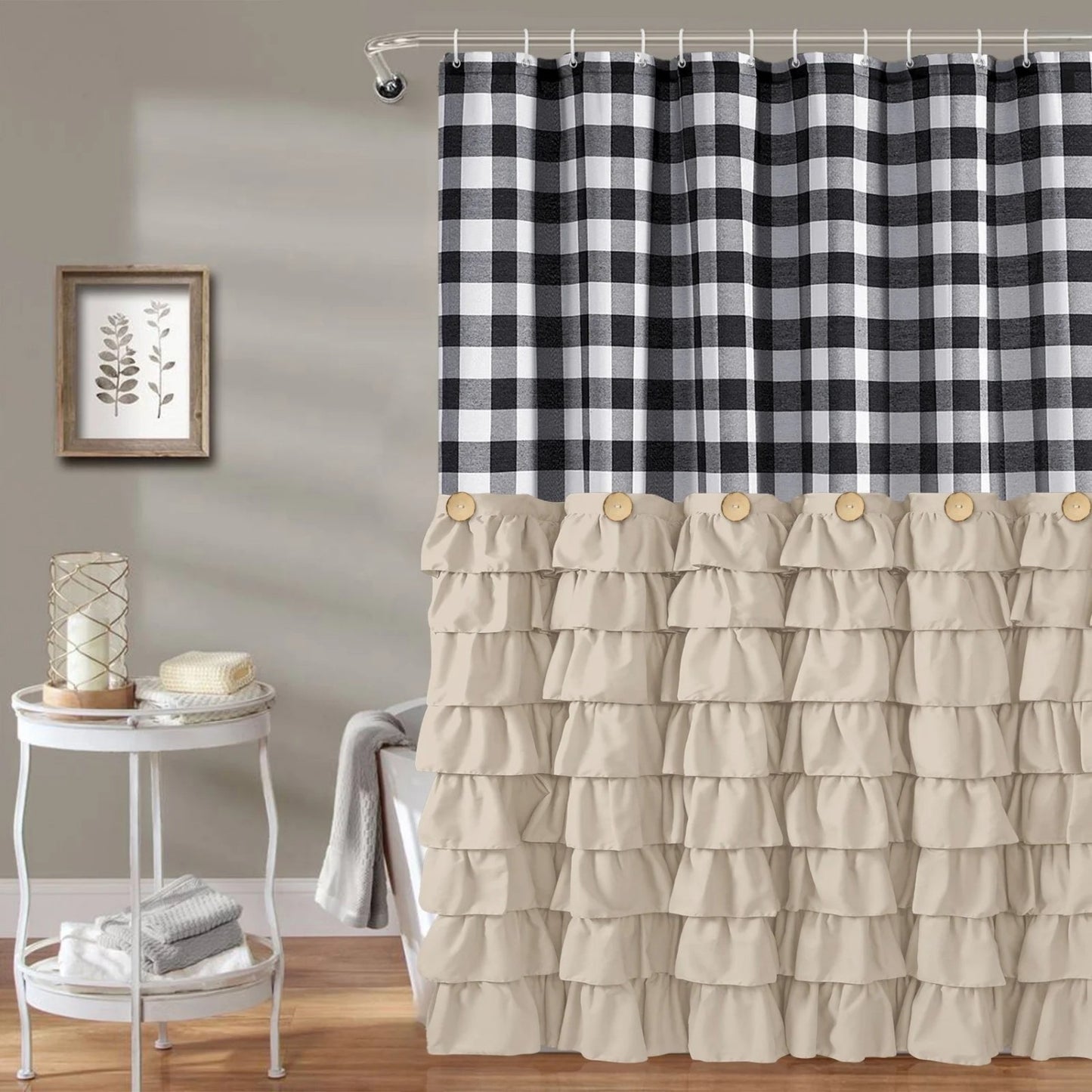 LunaLulinlk Shower Curtains Black and White Buffalo Plaid Pattern Fabric