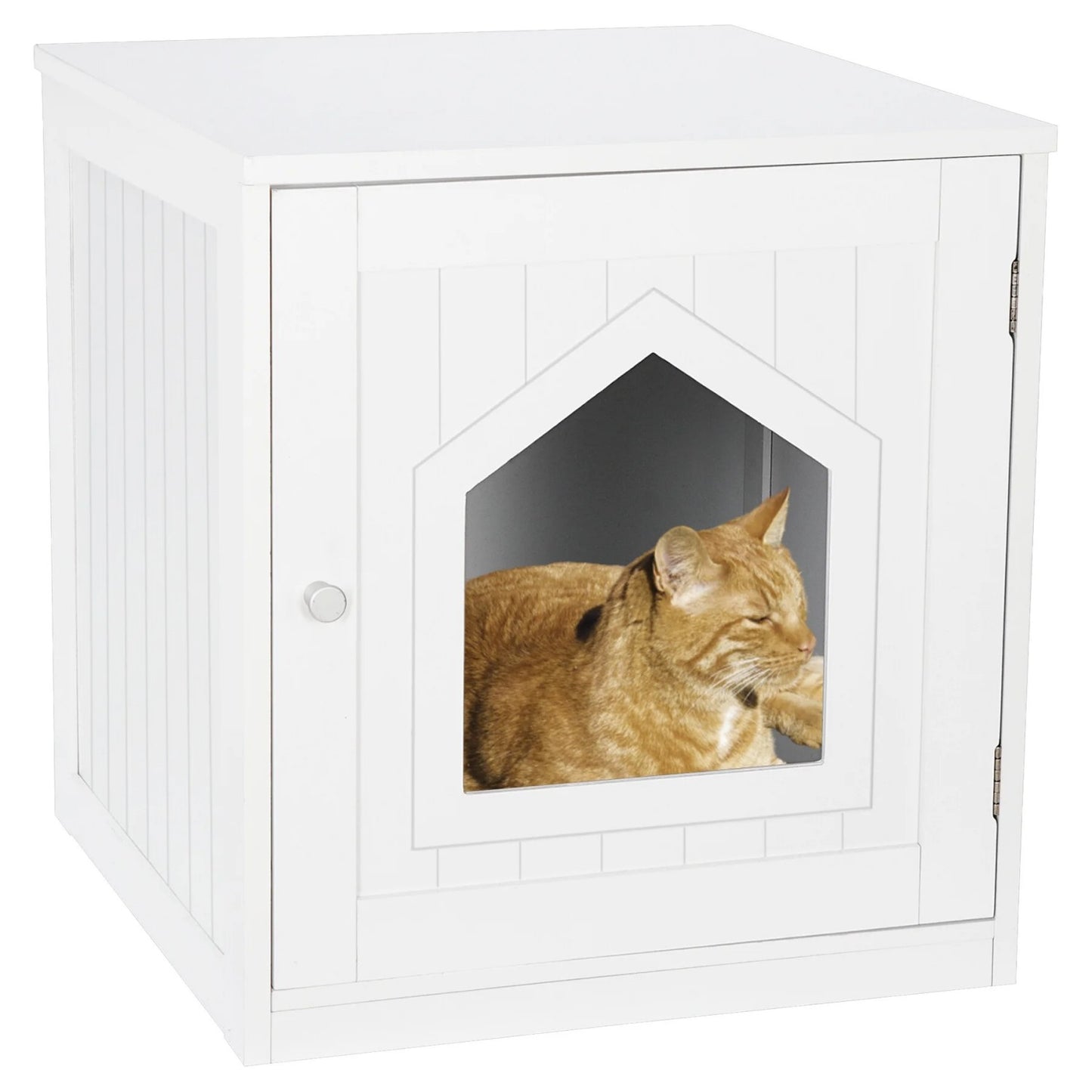 LunaLulinlk white 20-inch pet house with hidden litter box fence and medium-density fiberboard side table