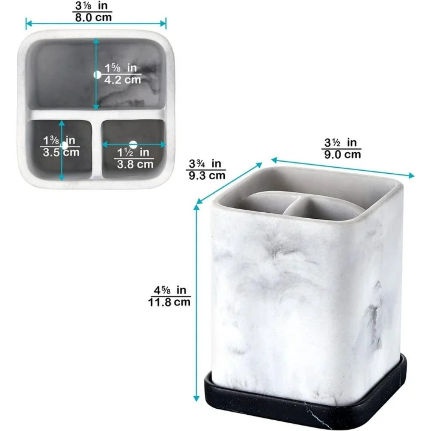 LunaLulinlk Toothbrush Holder Bathroom Countertop White Marble with Detachable Tray