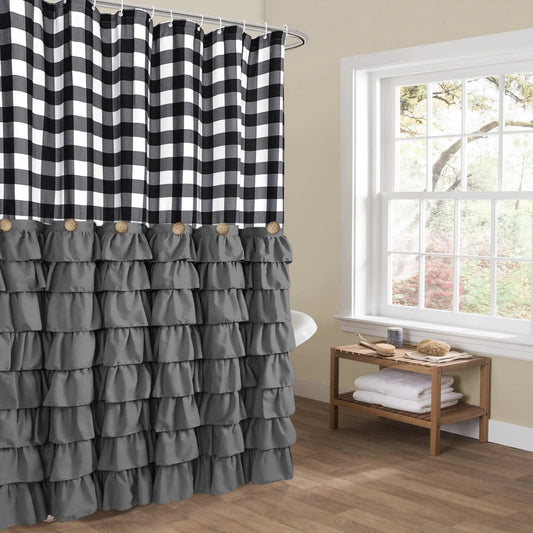 LunaLulinlk Shower Curtain Black and White Buffalo Plaid Pattern Fabric