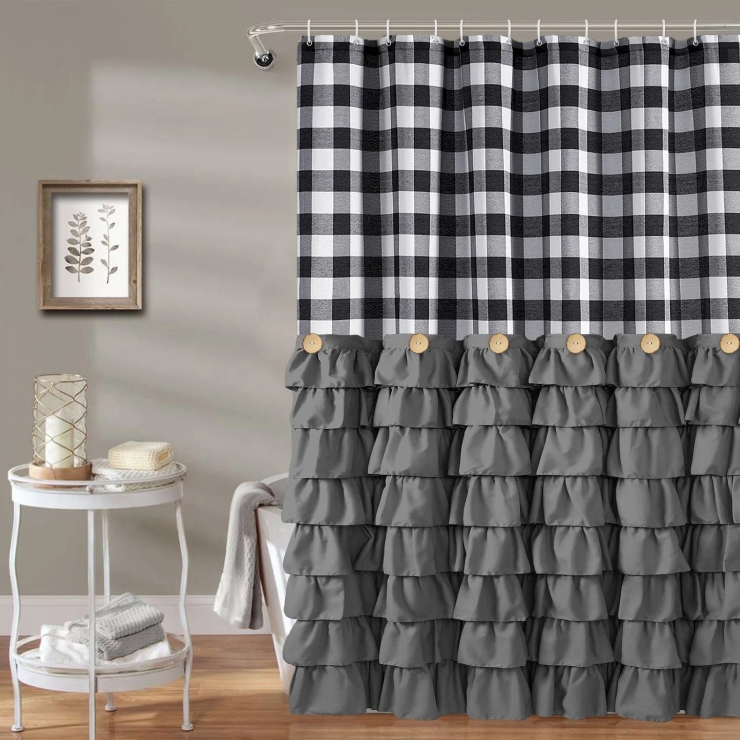 LunaLulinlk Shower Curtain Black and White Buffalo Plaid Pattern Fabric