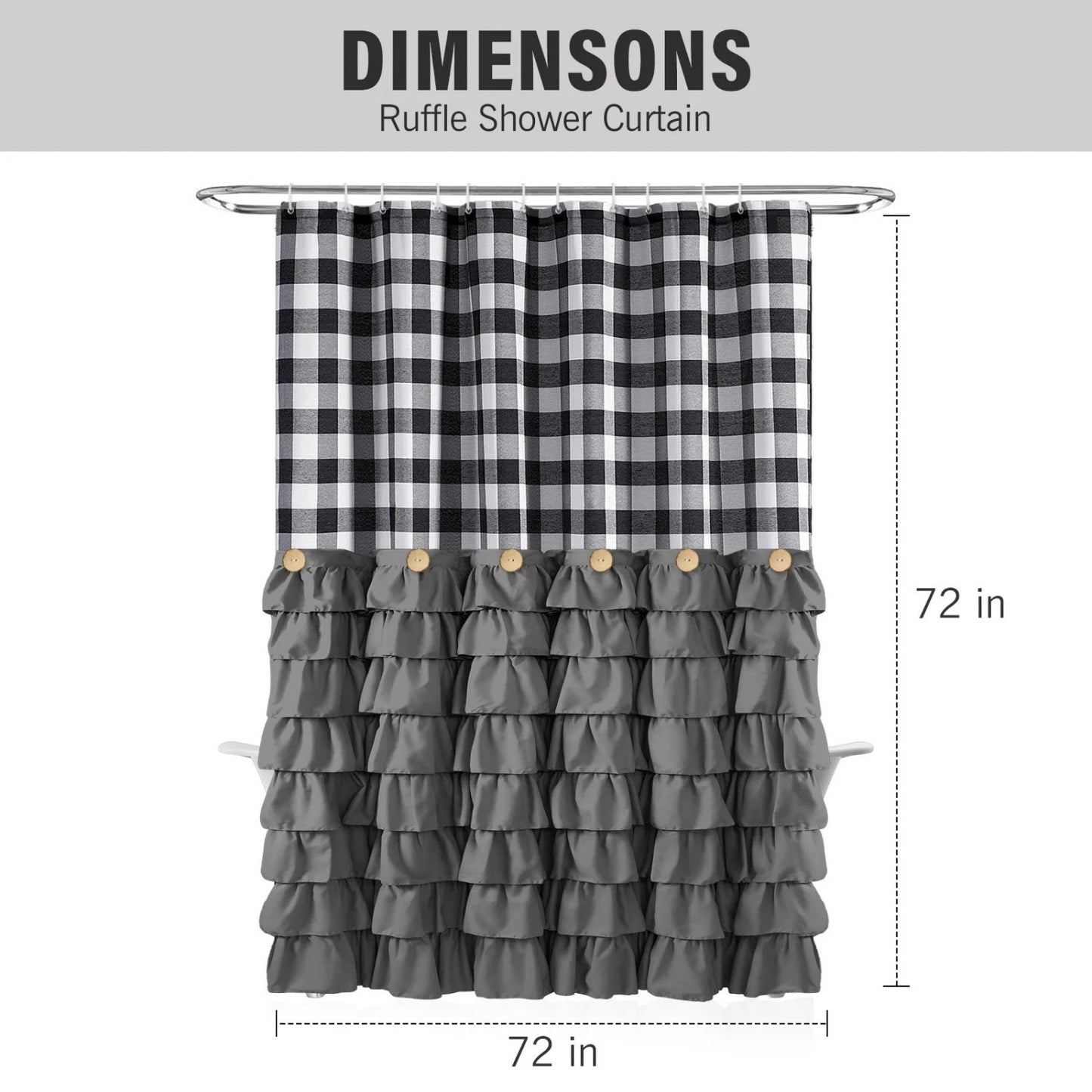 LunaLulinlk Shower Curtain Black and White Buffalo Plaid Pattern Fabric