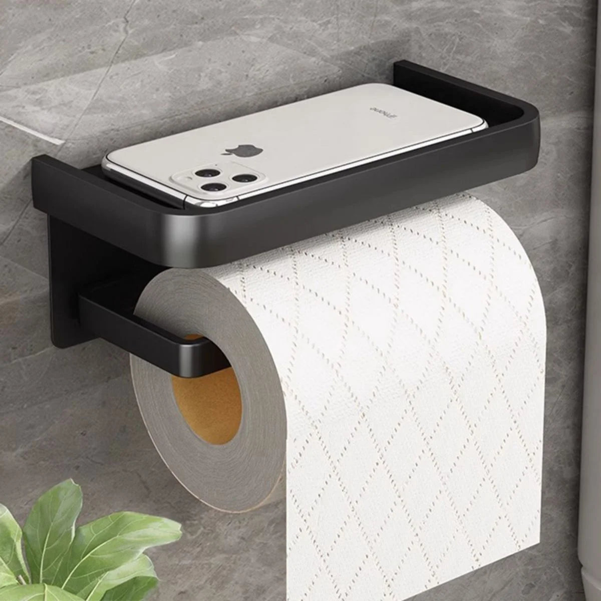LunaLulinlk Toilet Paper Holder, Wall Mounted Toilet Paper Roll Holder, with Phone Shelf, Rustproof Toilet Tissue Holder, No Nail Toilet Roll
