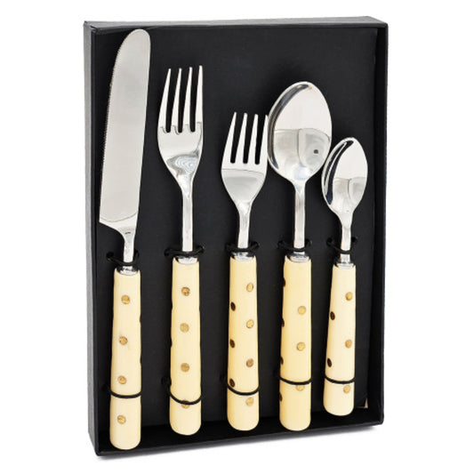 LunaLulinlk S/5 Cutlery In Box Handles Playfully Decorated with Metallic Dots