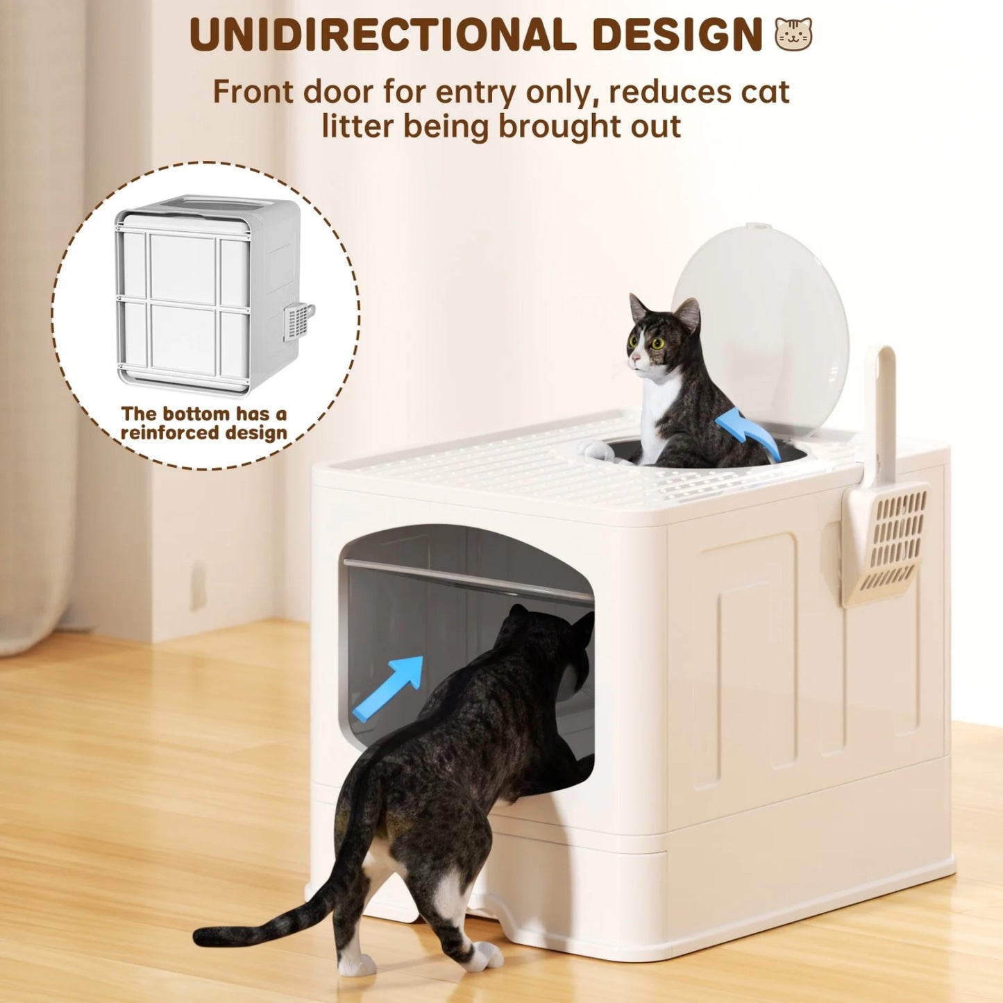 LunaLulinlk white Extra-large foldable cat litter box with litter scoop,