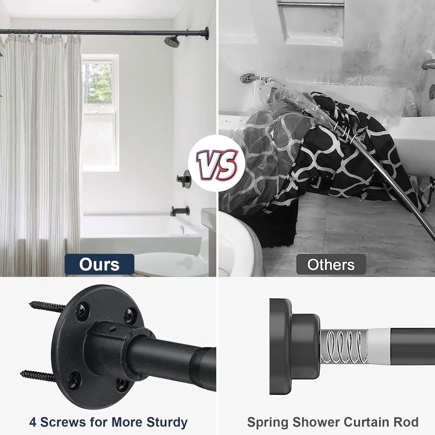LunaLulinlk Shower Curtain Rod, 29-78Inches, Adjustable Black Steel Shower Rods for Bathroom, Closet, Windows