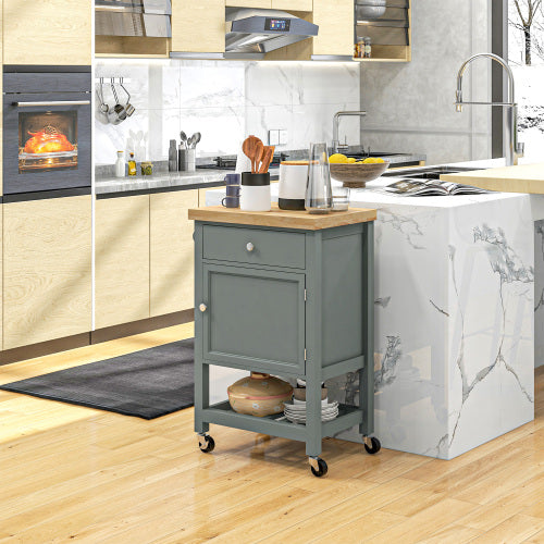 LunaLulinlk Utility Kitchen Cart, Rolling Kitchen Island with Smooth Rubberwood Top