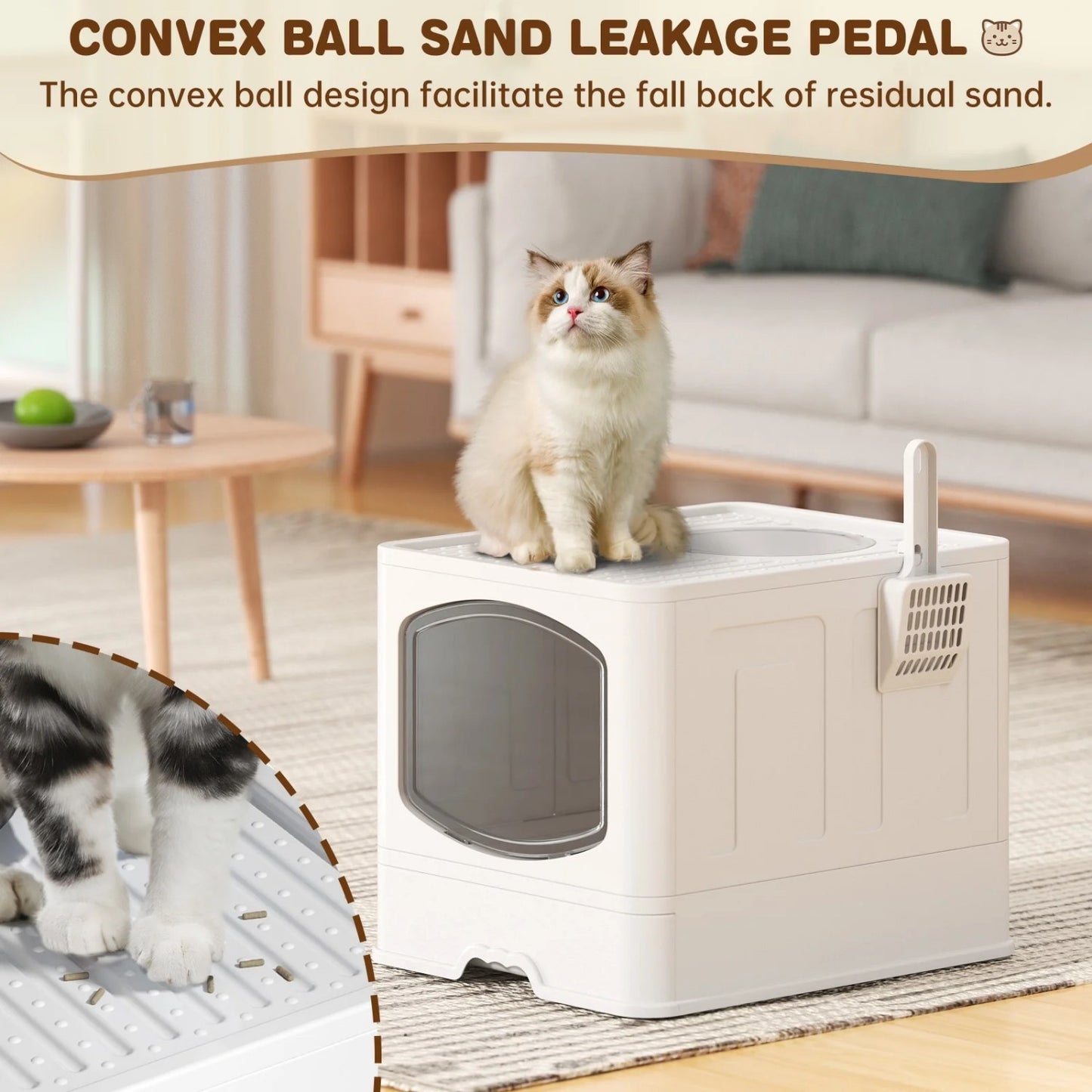 LunaLulinlk white Extra-large foldable cat litter box with litter scoop,