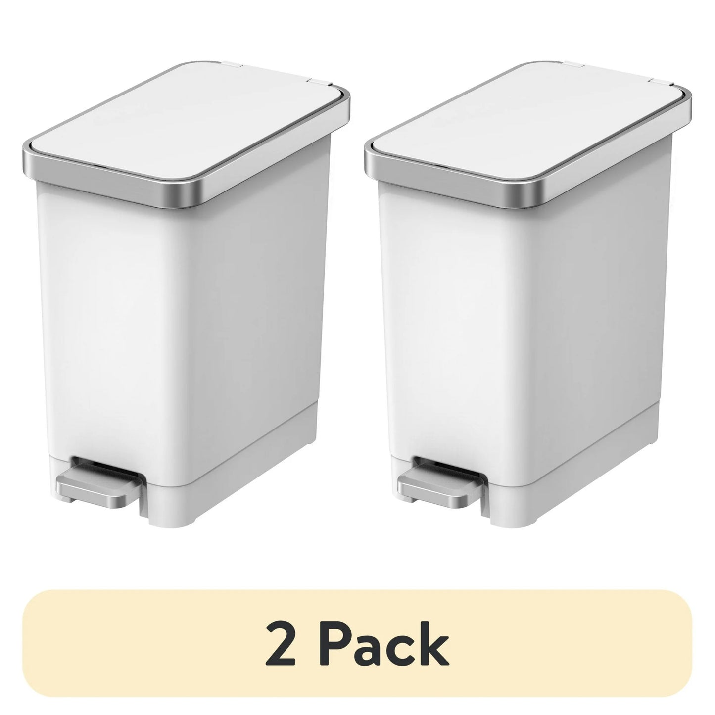 LunaLulinlk White (2-pack) 2.5-gallon plastic step-style trash can for bedroom, bathroom and office