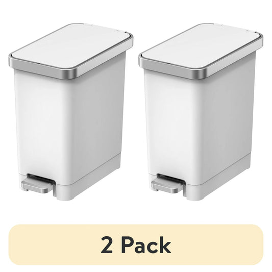 LunaLulinlk White (2-pack) 2.5-gallon plastic step-style trash can for bedroom, bathroom and office