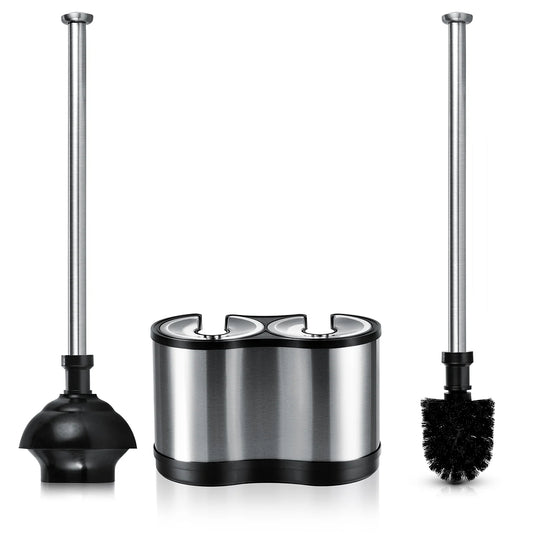 LunaLulinlk Toilet Brush and Plunger Combo Set, Stainless Steel, Black
