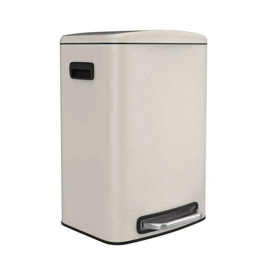 LunaLulink 13 Gallon Stainless Steel Kitchen Pedal Soft-Close Trash Can with 30 Trash Bags - White