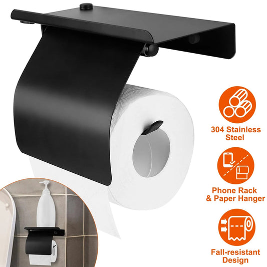 LunaLulinlk Wall Mounted Toilet Paper Holder with Phone Storage Rack Stainless Steel Toilet Roll