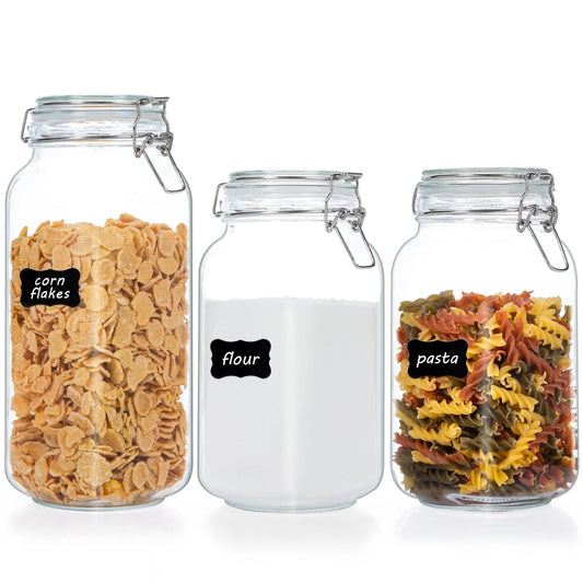 LunaLulinlk Set of 3 airtight glass jars with lids, set of 3 food storage jars, 78 oz * 1 + 50 oz * 2