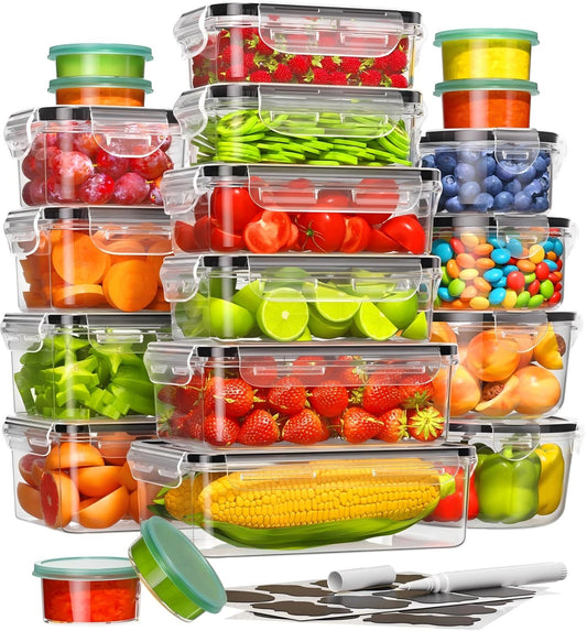 40-piece set of food storage containers made of food-grade polyethylene and silicone, microwave safe, leak-proof meal containers, with labels and pens