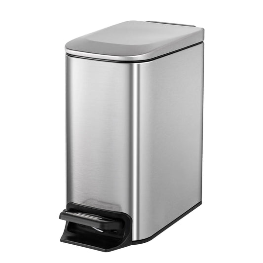 LunaLulinlk Silver 1.6 Gallon Small Bathroom Trash Can, Stainless Steel Trash Can with Lid