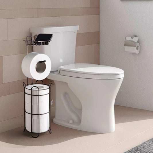 LunaLulinlk Toilet Paper Holder with Shelf for Large Rolls of Toilet Paper and Cell Phone, Brown