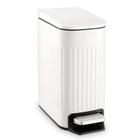 LunaLulinlk White Stainless Steel 1.6 Gallon Bathroom Trash Can with Lid, Small Trash Can