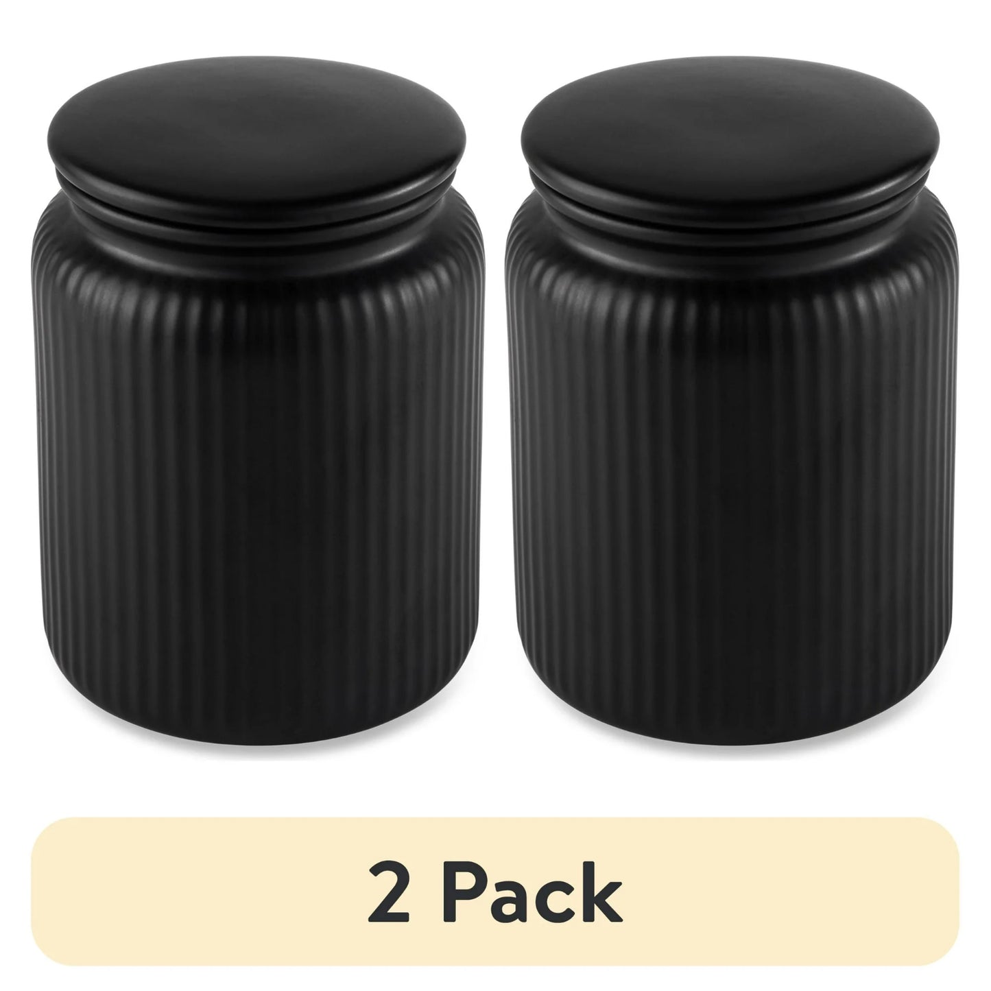 LunaLulinlk Set of Two Medium (815 ml) Ceramic Ribbed Kitchen Storage Jars, Black