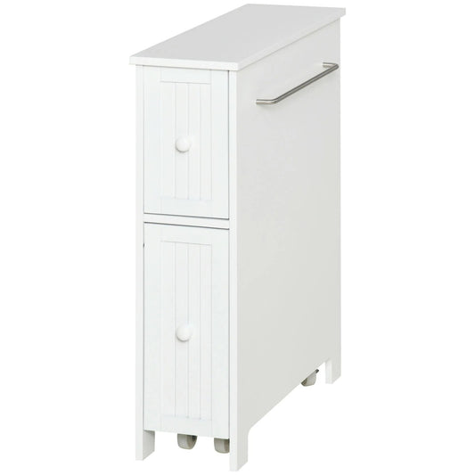 LunaLulinlkWhite Bathroom Slim Freestanding Storage Cabinet on Wheels with Two Drawers