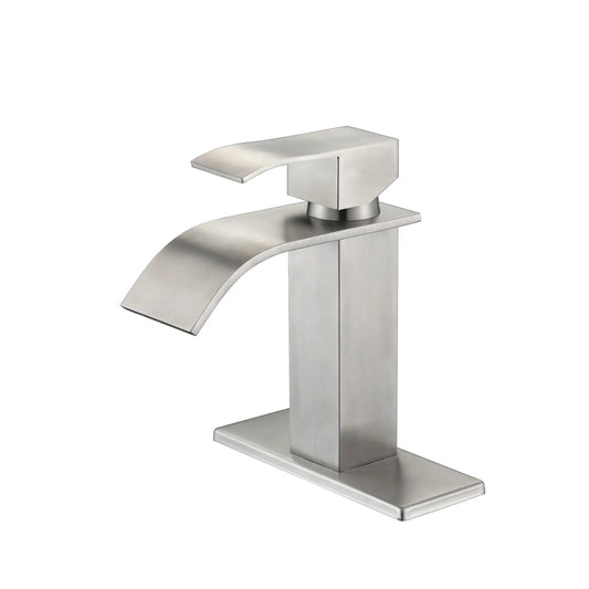LunaLulink  Brushed Nickel Waterfall Spout Single Handle Bathroom Sink Faucet