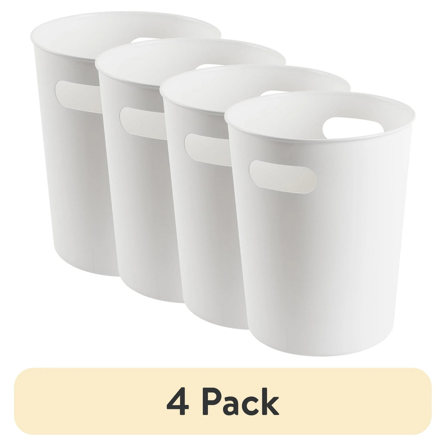 LunaLulinlk White Basic Plastic 2.64 Gallon Wastepaper Basket 4 Pack for Bathroom, Bedroom or Office