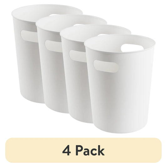 LunaLulinlk White Basic Plastic 2.64 Gallon Wastepaper Basket 4 Pack for Bathroom, Bedroom or Office