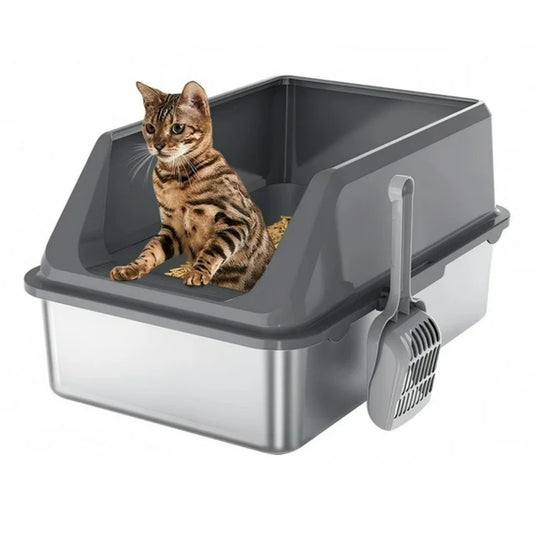 LunaLulinlk Stainless steel cat litter box with scoop, XL cat litter box