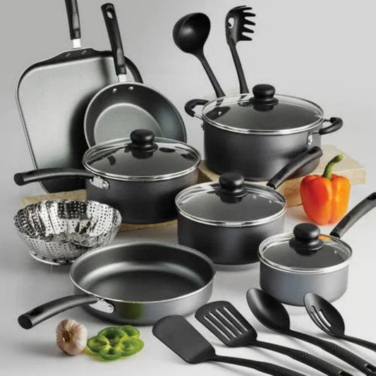 LunaLulink 18 Piece Non-stick Cookware Set, Steel Gray