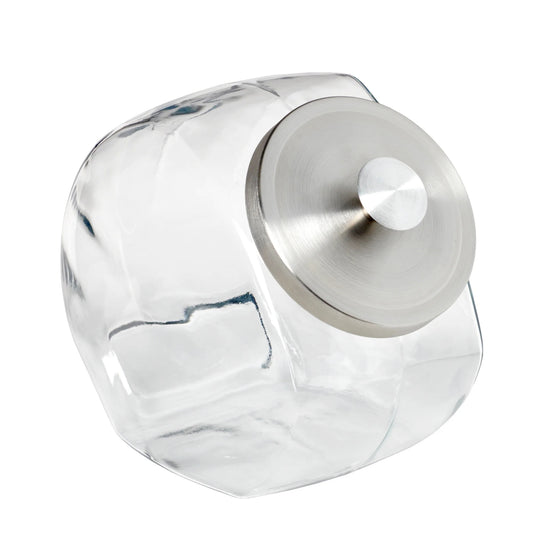 LunaLulinlk Silver Glass Penny Candy Jar (with Lid)