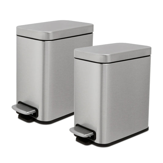 LunaLulinlk Silver Stainless Steel 1.3 Gallon Trash Can Set of Two, Slim Step-Up Bathroom Trash Can
