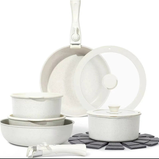LunaLulink 12-Piece Granite Nonstick Cooking Set with Frying Pan, Skillet, Steamer, Silicone Spatula and Tongs
