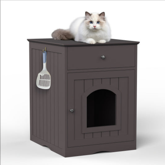 LunaLulinlk Wooden pet house cat litter box fence with drawer and side table