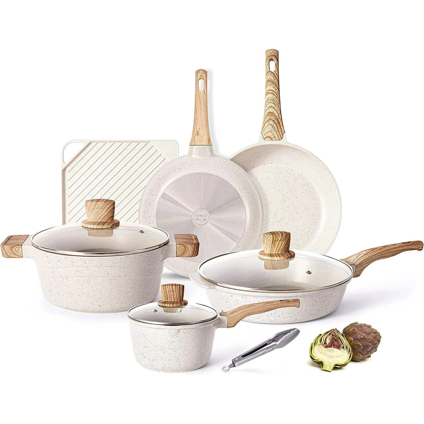 LunaLulink 11 Pieces Pots and Pans Granite Stone Cookware Set Non Stick Pot Set, Nonstick Cooking Pots