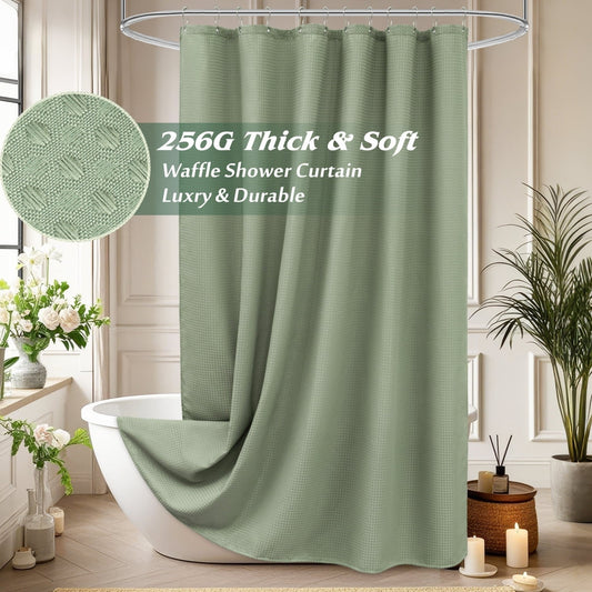 LunaLulinlk Waffle Textured Shower Curtain, Sage Green