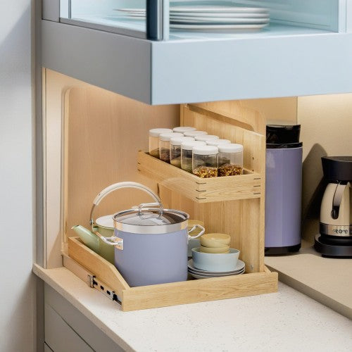 LunaLulinlk Under Sink Organizers and Storage 22½" W x 21" D, 2 Tier Pull Out Cabinet Organizer with Hard Close, Adjustable Pull Out Cabinet organizer with U Bracket for Bathroom Kitchen